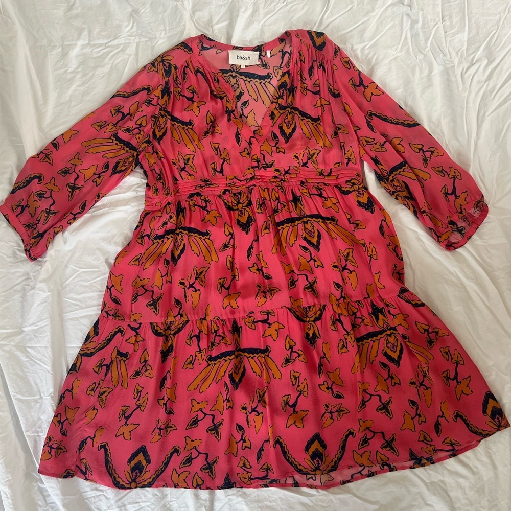 Ba&sh Pink and Black Floral short Dress